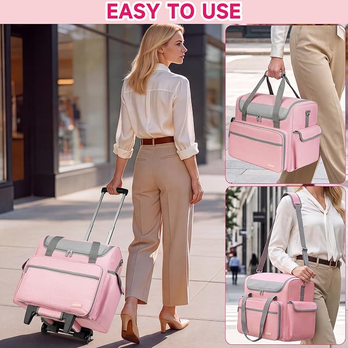 Rolling Craft Bag, Large Craft Bag with Wheels for Scrapbook Supplies | Scrapbook Tote with 15.6'' Laptop Sleeve, Rolling Art Supply Storage for Scrapbooking Tools, Pink (Bag Only) - Image 4