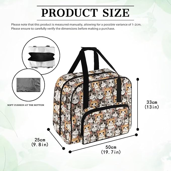 Sewing Machine Bag Universal Travel Tote Bag Portable Appliance Dust Proof Carrying Case with Front Storage Pocket and Soft Cushion for Sewing Enthusiast, Cats - Image 6