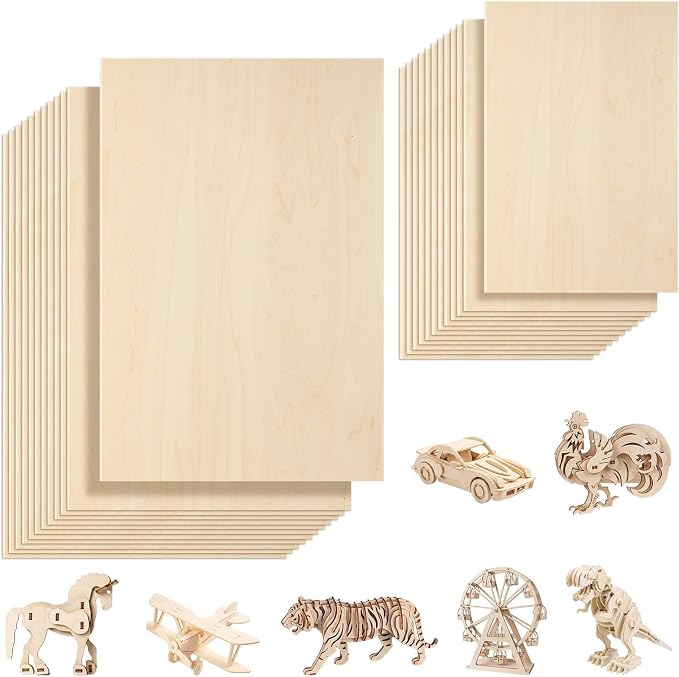 SiliFine 8x12+12x18 Inch 24 Pack Basswood Sheets for Crafts, Mixed Sizes 1/16“or 1/8" 3mm Plywood Boards, Unfinished Wood Sheets for Laser Cutting Burning Paint DIY Project Model (Rectangle) by SiliFine