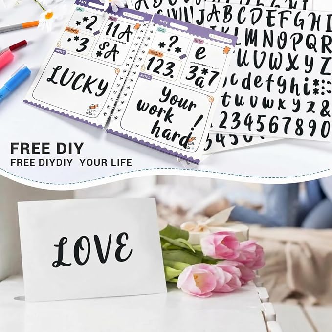 Outus 576 Pcs 8 Sheets Letters Stickers Vinyl Alphabet Number Decals Back to School Supplies for Water Bottles Cups Mailbox Scrapbooking Bulletin Board Classroom Decor(Black,1 Inch) - Image 4
