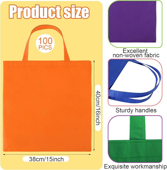 Woanger 100 Pcs Bulk Tote Bags 15'' x 16'' Reusable Fabric Shopping Canvas Bags Cloth Totes with Handles - Image 3