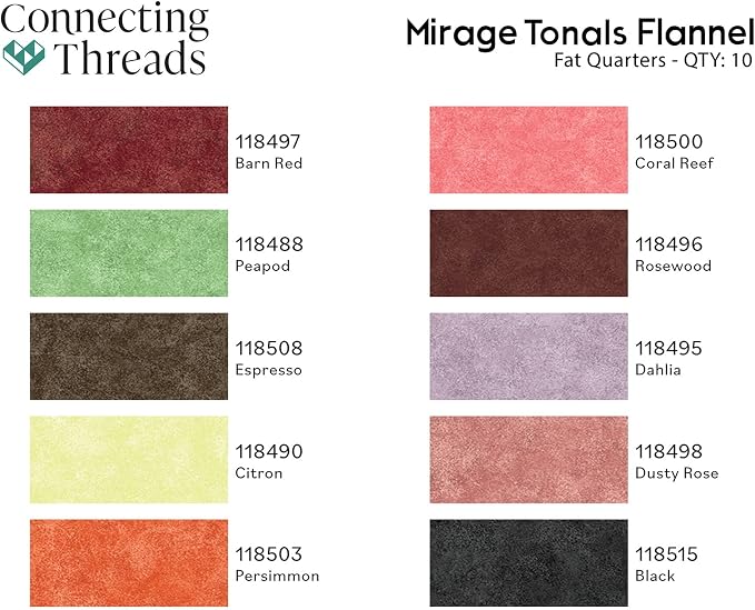 100% Cotton Fat Quarters Fabric Bundles for Sewing | 10 pieces of 18x22 inch flannel precut cotton fat quarters in the Mirage Tonals Flannel collection - Image 3