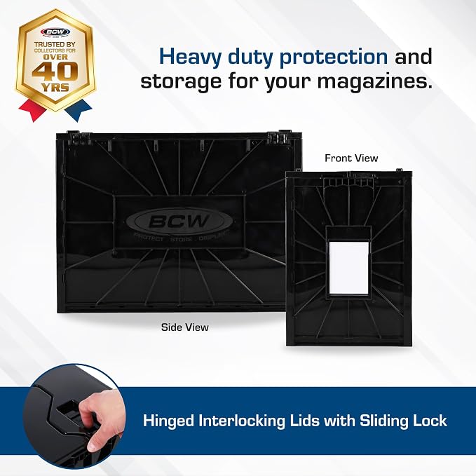 BCW Magazine and Document Storage Bins, Holds 80 Magazines, Black, 5 Pack | Acid-free plastic bins hold about 80 magazines each, stack six high, and include partitions for organized storage. - Image 2