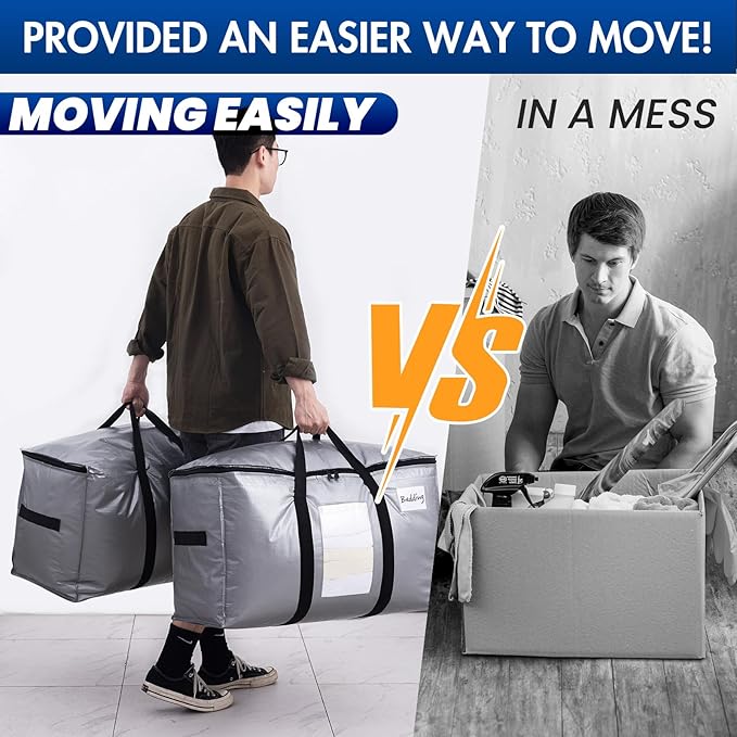 TAILI 6 Pack Silver Extra Large Moving Bags,Storage Bag with Visible Window | 93L Heavy Duty Totes For Storage,Wrap Around Handles,Alternative to Moving Boxes, College Dorm,Perfect for Moving - Image 6