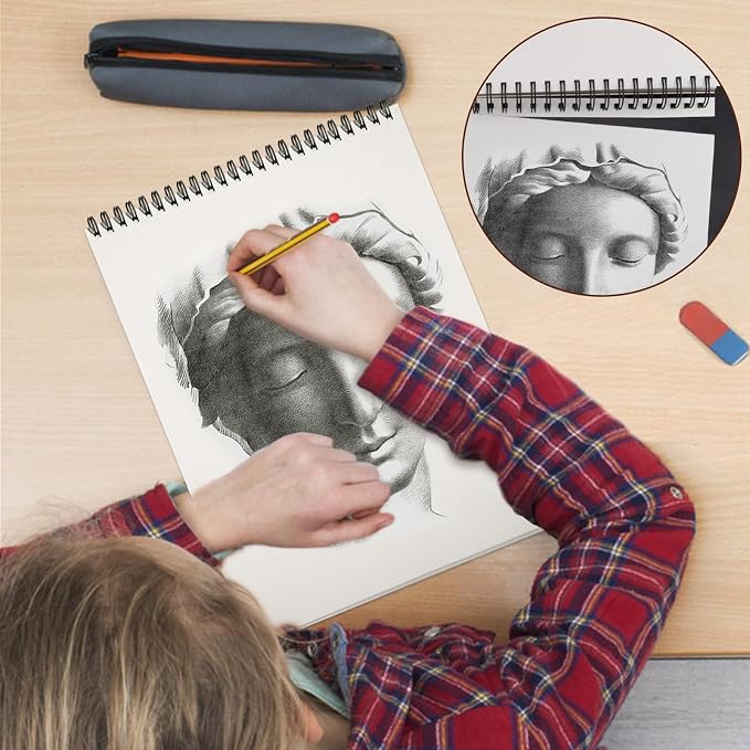 TKOOFN 10 Pack 8.5" x 11" SketchBooks Bulk,Top Spiral Bound Sketchbook | 60 Sheet Each,600 Sheets total,68lb/100gsm thick,Acid-Free,Sketch Drawing Paper Pad for Adult Kids Artists Beginners - Image 5