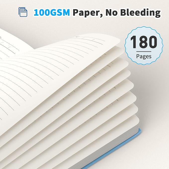 Oucaru Bulk 24 Pack A5 Lined Journal Notebook Set, 180 Pages 100 GSM Paper | Bulk 24 Pack Office Supply, 100 GSM Thick Paper No Ghosting, 180 Lined Pages, 180° Lay Flat, Pen Loop, Inner Pocket - Image 4