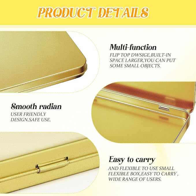 Geiserailie 2 Pack Metal Tin Boxes with Hinged Lids, Rectangular,Gold | Empty Storage for Watercolor Paint, Jewelry, Pencil Case, Candy, 7.0x4.2x0.6 Inch Rectangular Craft Organizer Tin - Image 5