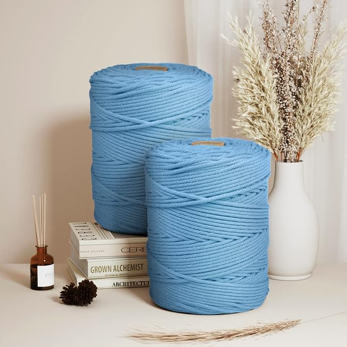 ZUEXT Macrame Cord, Light Blue, 5mm x 328yds Cotton String Macrame Yarn | Natural Handmade, 4 Strands Twisted Cotton Rope, for Craft Wall Hanging Weaving Tapestry Dream Catchers Hanger DIY Gift, 300m - Image 4