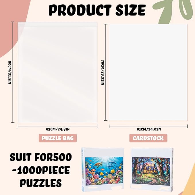 Feifeiya 30 Pack Large Puzzle Storage Bags with Boards, 24 x 30 in | 30 sealed PE bags with backing boards, waterproof and dustproof, clear design, fits 1000 piece puzzles - Image 2