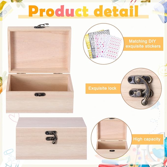 Fiwochic 6 Sets 2027 Senior Boxes Unfinished Wooden Boxes for Graduation Crafts DIY Graduation Memory Keepsake Box 6.7"x5.1"x3.1" with Paints Brushes Gem Letter & Number Decals for Class of 2027 Gifts - Image 4