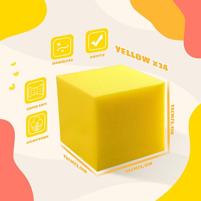Foam Pit Cubes, 24 PCS 5 Inches Gymnastics Foam Blocks Trampoline Blocks, Multi-Sport Protective Padding for Freerunning, Trampoline, Parkour, Skate Parks & BMX -Yellow - Image 2