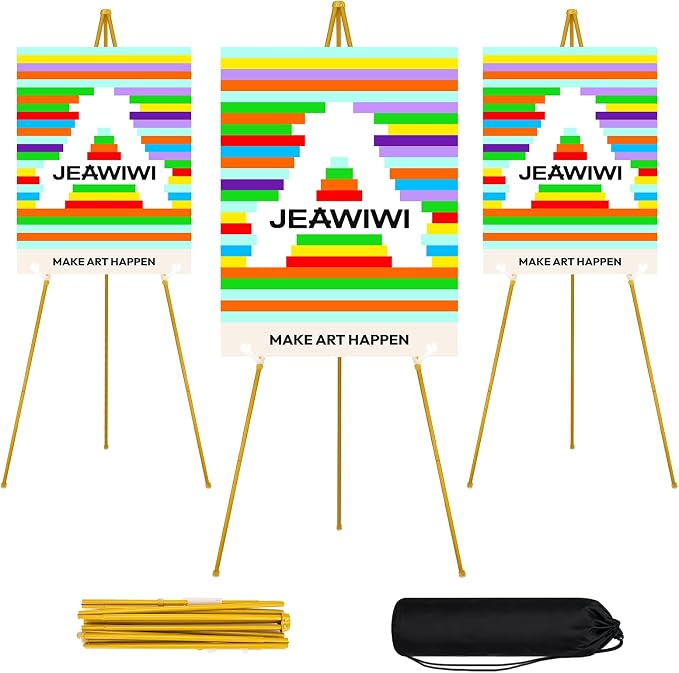 JEAWIWI 3 Pcs Lightweight Easel Stand, 66 Inch, Ochre, with Portable Bags | Collapsible Folding Metal Easel with Adjustable Height, for Wedding Sign, Display Show, Arts, Poster by JEAWIWI