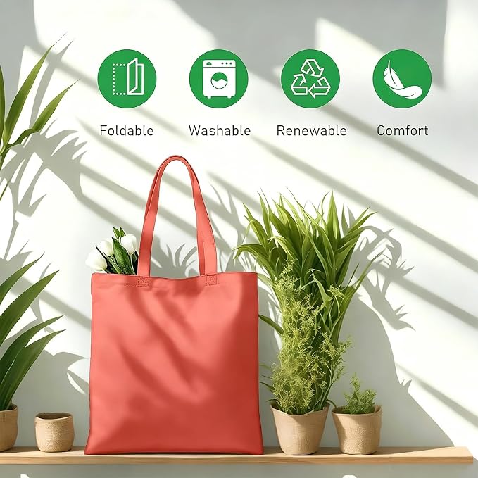 1 Pack Canvas Tote Bags With Handle, Canvas Shopping Bag, Coral red | 14 x 15-inch Natural Canvas Bags for Work, DIY, Shopping - Image 4