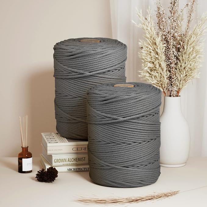 ZUEXT Macrame Cord, Gray, 5mm x 328yds Cotton String Macrame Yarn | Natural Handmade, 4 Strands Twisted Cotton Rope, for Craft Wall Hanging Weaving Tapestry Dream Catchers Hanger DIY Gift, 300m - Image 9