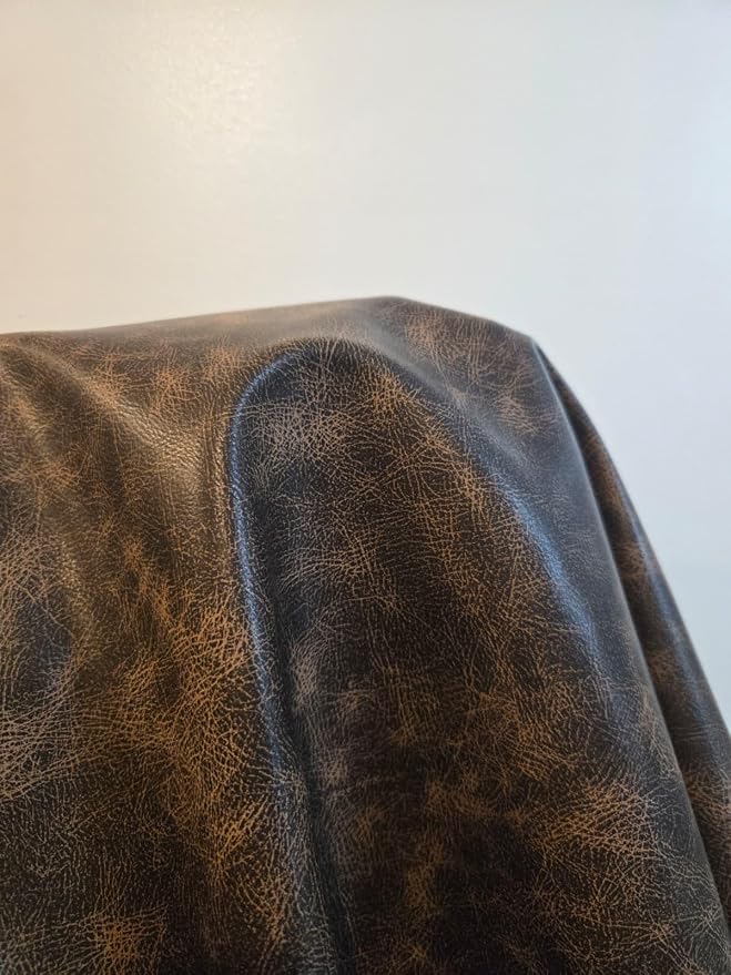 Brown Vintage Distressed Soft Faux Leather Fabric PU Peta Approved Vegan Leather by the Yard Synthetic Pleather 0.9 mm 25 Yards (900 x 54 inch) Smooth Upholstery Brown Vintage, 25 Yards (900"x54") - Image 6