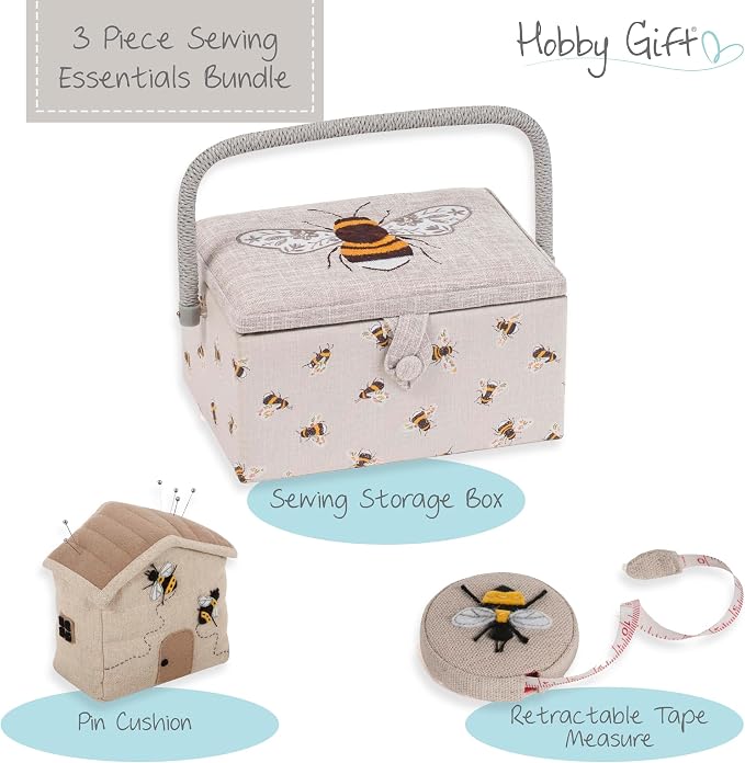 Hobby Gift Bee Sewing Gift Set with Fabric Sewing Box, Matching Pin Cushion and Tape Measure – Coordinated Sewing Accessories Bundle - Image 2