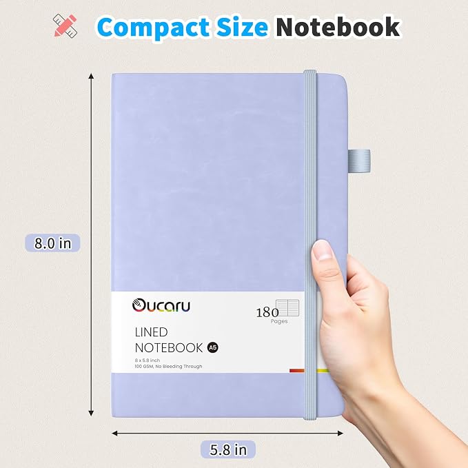 Oucaru Bulk 24 Pack A5 Lined Journal Notebook Set, 180 Pages 100 GSM Paper | Bulk 24 Pack Office Supply, 100 GSM Thick Paper No Ghosting, 180 Lined Pages, 180° Lay Flat, Pen Loop, Inner Pocket - Image 2