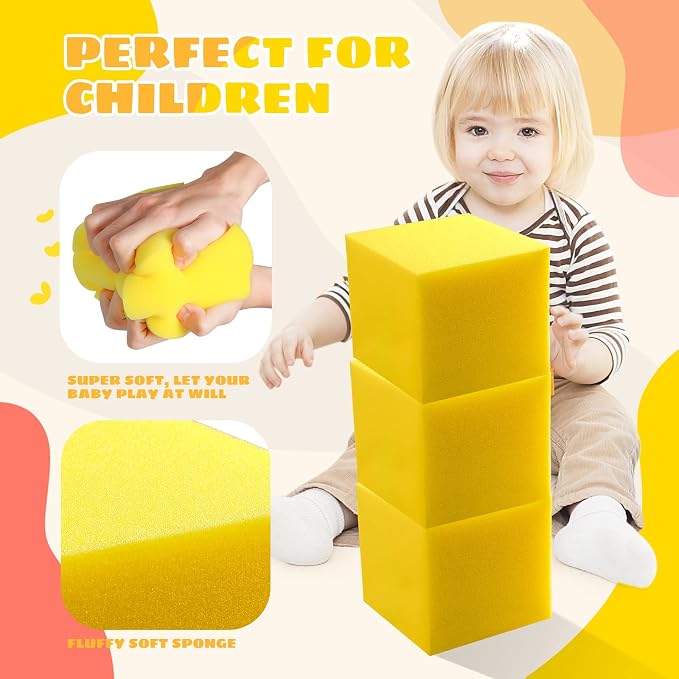 Foam Pit Cubes, 24 PCS 5 Inches Gymnastics Foam Blocks Trampoline Blocks, Multi-Sport Protective Padding for Freerunning, Trampoline, Parkour, Skate Parks & BMX -Yellow - Image 3