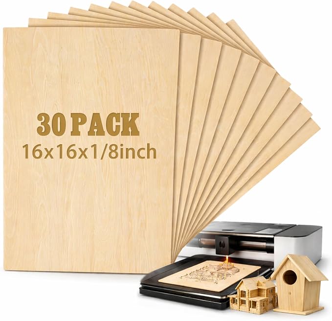 30 Pcs 16" X 16"X 1/8" Basswood Plywood Sheets for Laser Cutting | 3mm Plywood Wood Thin Sheets for DIY Arts Crafts Woodworking Scroll Sawing Projects Painting Drawing by Juexica