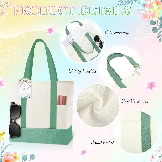 Shinylin Mini Canvas Tote Bags with 2 Pockets | Bulk Small Sublimation Canvas Tote, Reusable Grocery Bag for Women, DIY Craft - Image 4