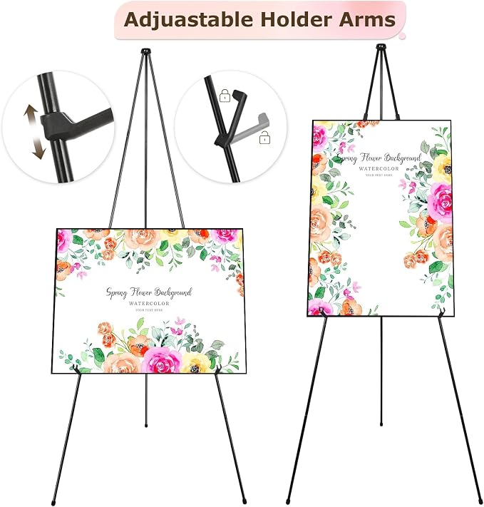 DAJAVE 6 Pack Display Easel Stand 63 Inch Folding Easels for Display, Portable Tripod Display Easel, Black Adjustable Metal Easel for Wedding Sign, Posters, Painting - Image 5