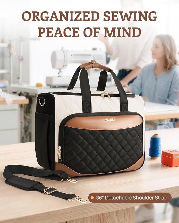 Arcoyard Sewing Machine Carrying Case with Base Plate, Shoulder Strap, Sewing Machine Bag Fits Most Standard Sewing Machines and Storage Sewing Accessories, for Brother, Singer, Janome, Beige Brown - Image 9