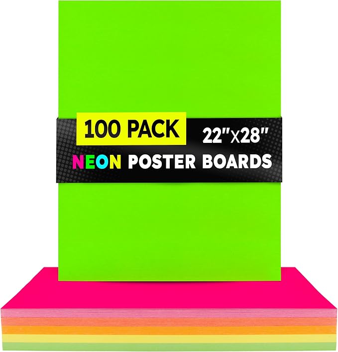 Hygloss Medium Poster Board 22x28 - 100 Assorted Neon Color Bulk Pack - 10 Pt. Thickness Colored Poster Board Paper for Projects, Signs, Displays - Posterboard Multipack 22" x 28" - Image 7