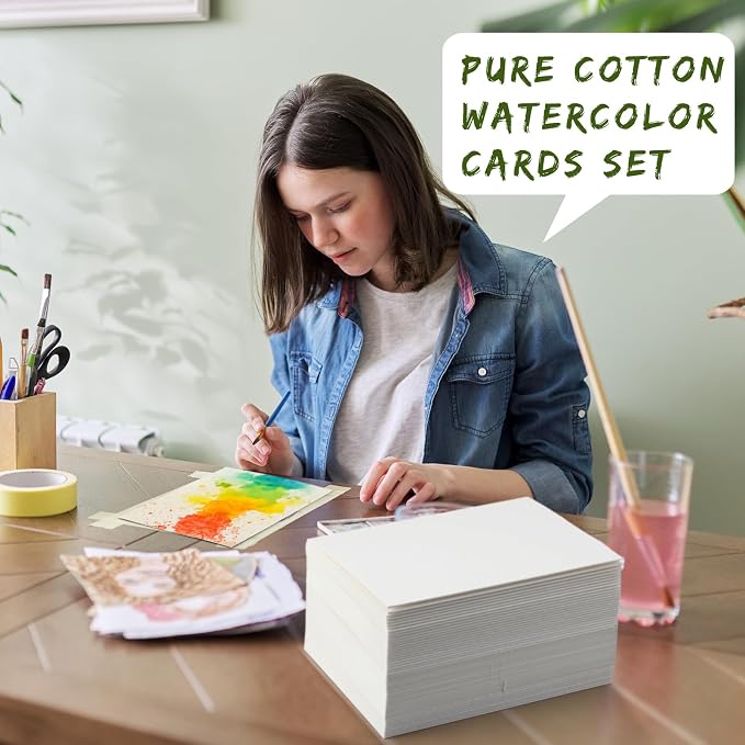 Fainne 200 Set 4.25 x 5.5 Inch Pure Cotton Watercolor Cards Set Blank Cotton Watercolor Cards with Envelopes 140lb Heavyweight Paper for Art Painting Creative Thank Note - Image 4