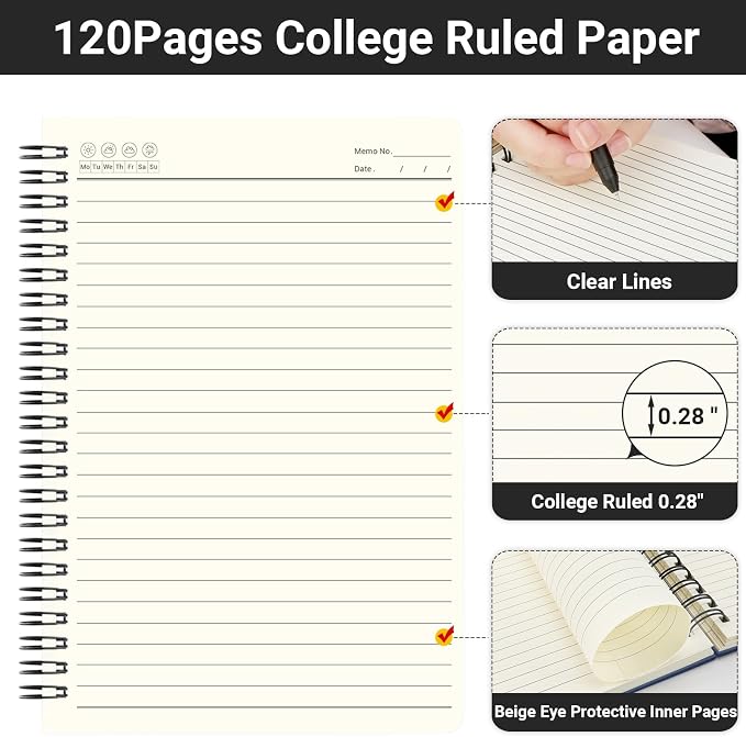 EUSOAR Spiral Notebook, 12 Packs A5 5.5"x8.3" 120 Pages Hardcover Lined Travel Writing College Ruled Notebooks, Memo Notepad Sketchbook, Students Office Business Subject Diary Book Journal-Royal Blue - Image 6