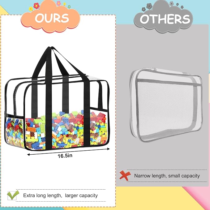 6 Packs XXL Toy Storage Bags 16.5×11.8×6.8In with Labels, Large Capacity Reusable Clear PVC Board Game Storage, Travel Waterproof Organizer Bags with Zipper - Image 5