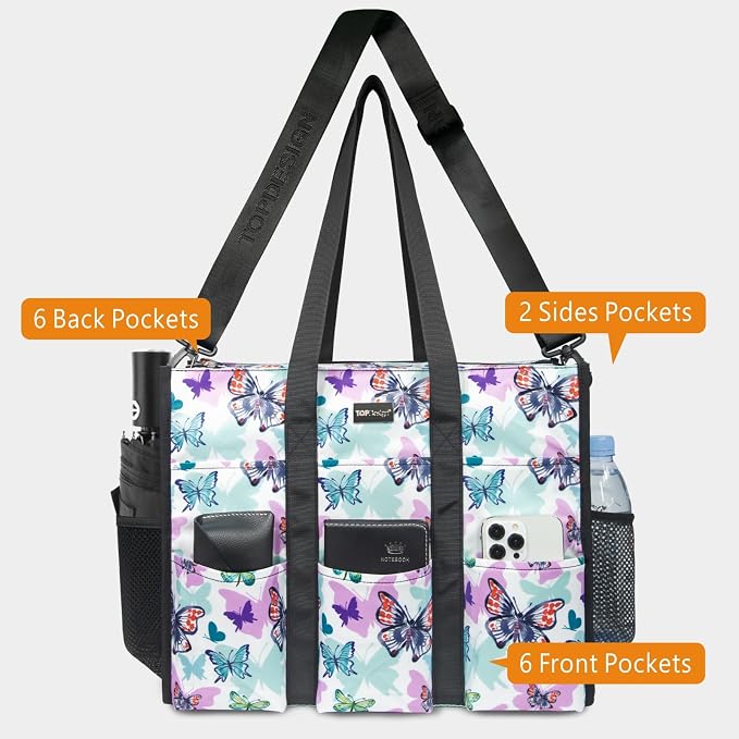 TOPDesign Utility Water Resistant Tote Bag with 22 Pockets, Top Zipper Closure & Thick Bottom Support, for Working Women - Image 4