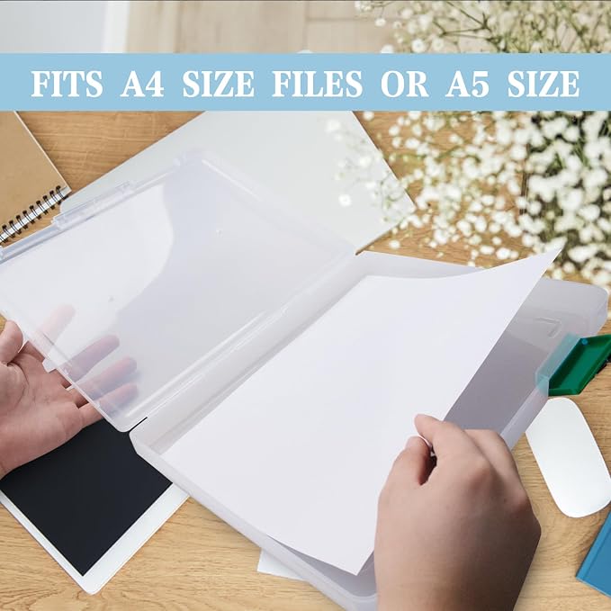 12 Pcs Clear A4 A5 File Box Document Plastic Storage Box with 48 Labels File Holder Organizer Paper Plastic Case Magazine Protector with Buckle Office School Supplies(Green) - Image 4