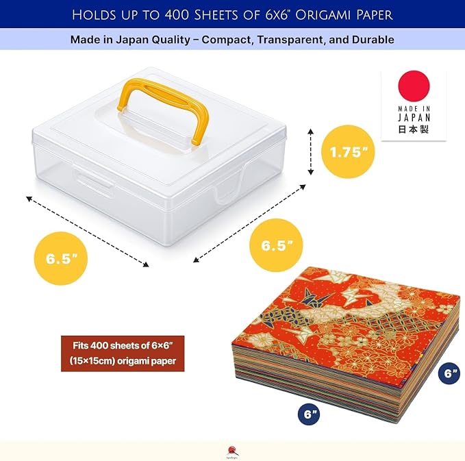 JapanBargain, 2-Pack Japanese Origami Paper Storage Box, Fits 6-inch Folding Paper up to 400 Sheets, Clear Plastic Craft Organizer for Cardstock, Stamps, Sewing Kit Tools, Made in Japan - Image 2