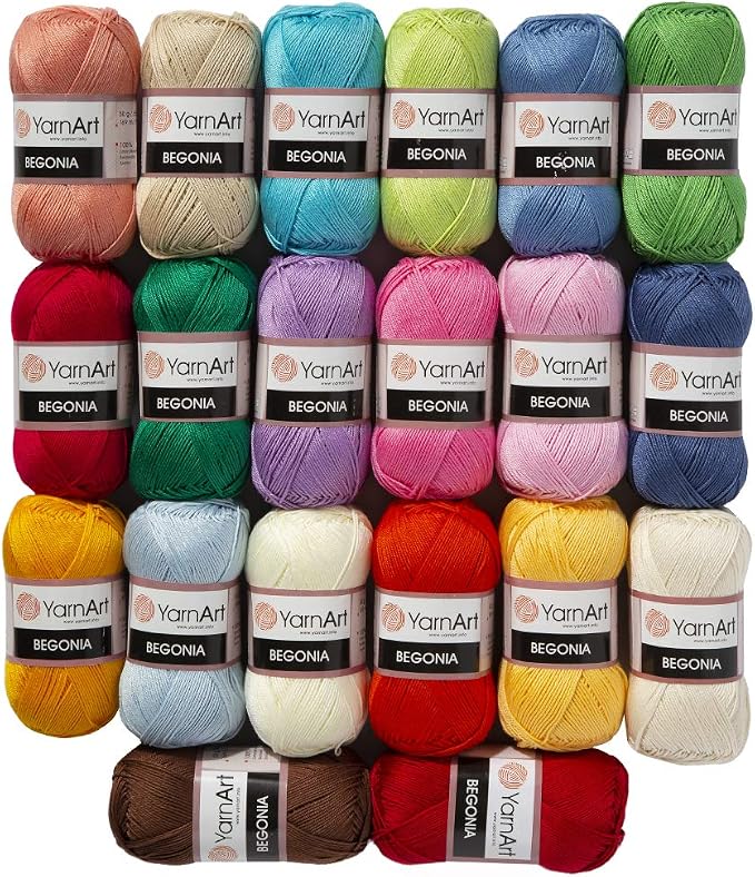 20 Skein Yarnart Begonia Yarn, 100% Mercerized Cotton, Each 1.76 Oz (50g) / 185 Yrds (169m), Fine Sport: 2 by YarnArt