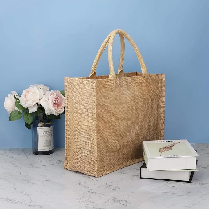 Segarty Tote Bags, 3 Pack Large Burlap Jute Reusable Canvas Gift Favors Bag with Handles Blank Tote Bulk for Bridesmaid Wedding, Women Market Grocery Shopping, Bachelorette Party, Beach Trip, DIY - Image 3