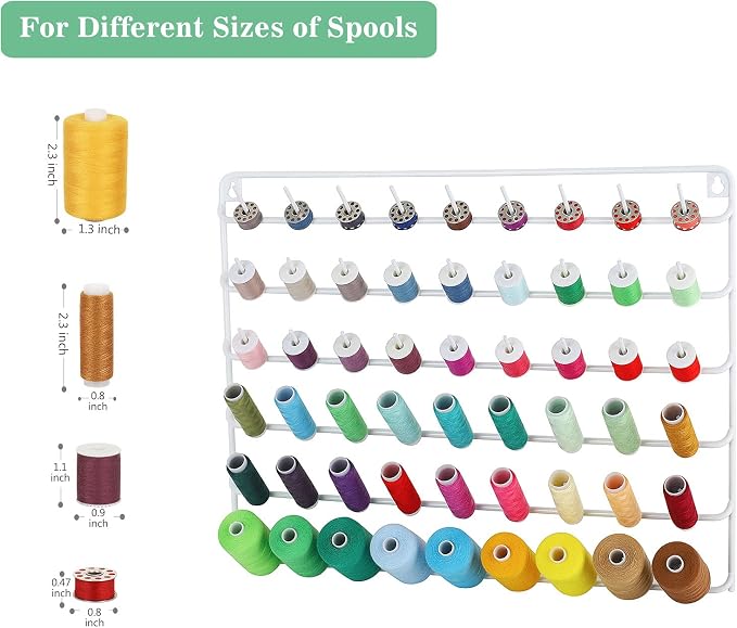 HAITARL 4 Set of 54-Spool Sewing Thread Holder, Wall-Mounted Metal Rack, White | Metal Sewing Thread Rack for Organizing Spools, Jewelry, Key Chains, Decoration the Room - Image 3