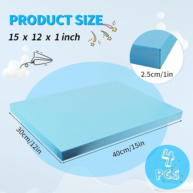 LuckyFoam Blue 4 Pack 15x12x1 inch Foam Sheets 1 Inch Thick | Polystyrene Rectangles XPS Foam Board Craft for Insulating DIY Modeling Art Supplies - Image 2