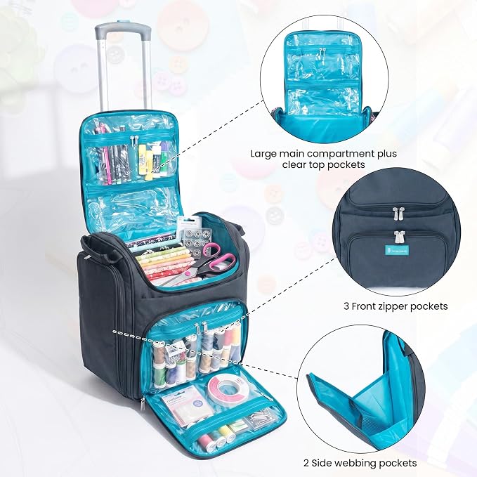 Crafter’s Tote Bag Organizer, Storage Bag for Craft Supply, and Scrapbooking Carrier w/Handle and Wheels - Image 4
