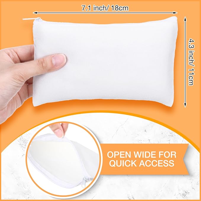 Reginary 80 Pack Canvas Zipper Makeup Bags Bulk Pencil Pouches Blank DIY Craft Canvas Cosmetic Bag Pouch with Zipper for Makeup Cosmetic Toiletry Stationary Storage (All White) - Image 2