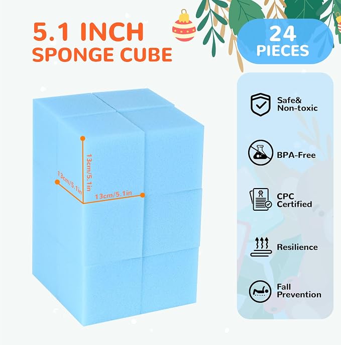 Foam Pit Blocks Foam Padding Sponge Pit Cubes Sponge Blocks for Amusement Park Gymnastics Freerunning and Parkour Courses - 24PCS 5" x 5" x 5" (Light Blue) - Image 2