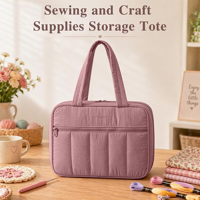 AMOIGEE Sewing Supplies Organizer Bag, Large Craft Storage Tote with 17 Clear Pockets&Tool Holders, Portable Crochet Knitting Embroidery Organizer Case for Threads, Hooks, Needles & Sewing Accessories - Image 9
