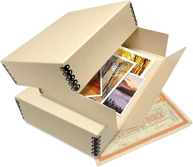 Lineco Museum Archival Storage Box, Drop Front, 8.75x10.75x3 in, Tan | Acid-Free with Metal Edge, Preserves Picture Longevity, Organize Photos, Newspapers, Prints, Documents, Crafts, DIY - Image 7