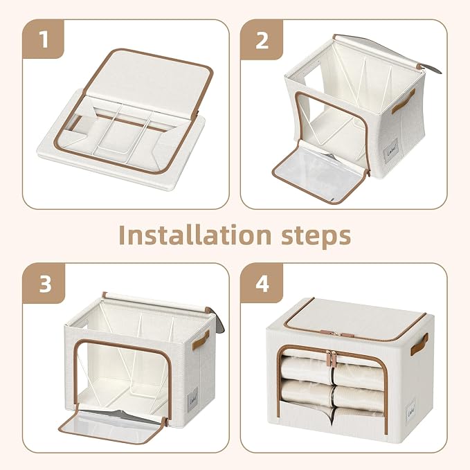 FHSQX 6 Pack Clothes Storage Bins - Foldable Storage Bins for Clothes Fabric Storage Box with Metal Frame (Cream White, 16.5x12.2x12.2 inch) - Image 3