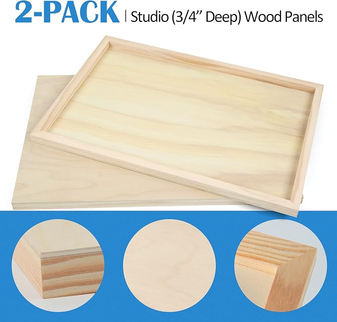2 Pack 13x19 Unfinished Birch Wood Panels Kit for Painting | Studio 3/4’’ Deep Wood Canvas, Cradle Boards for Acrylic Pouring, Art, Crafts, Epoxy Resin, Laser Engraving Cutting - Image 4