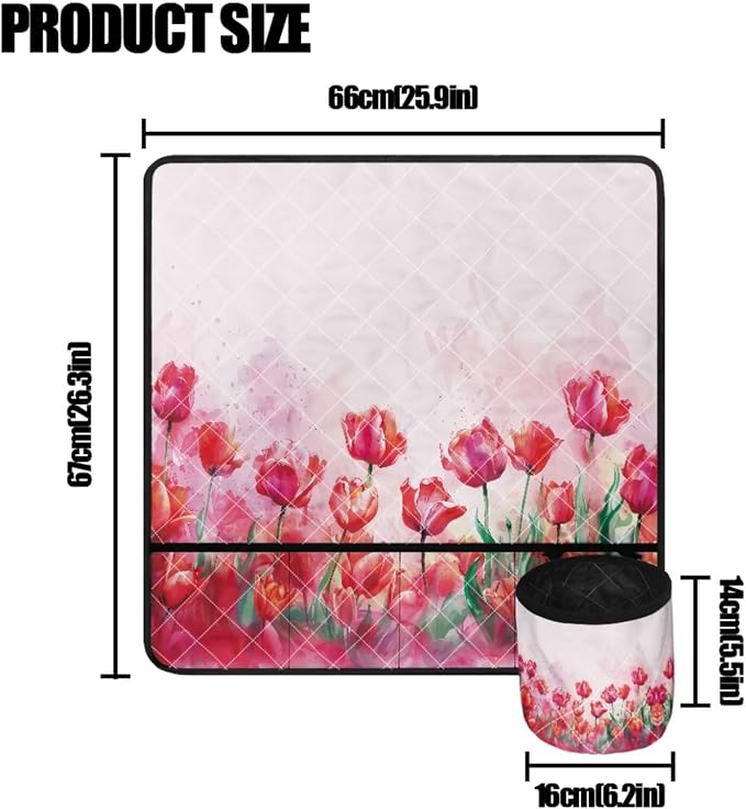 Red Tulips Sewing Machine Mat & Dust Cover, Sewing Machine Muffling Mats with Pockets for Sewing Accessories Reduce Vibration Home Decoration Easy to Clean - Image 4
