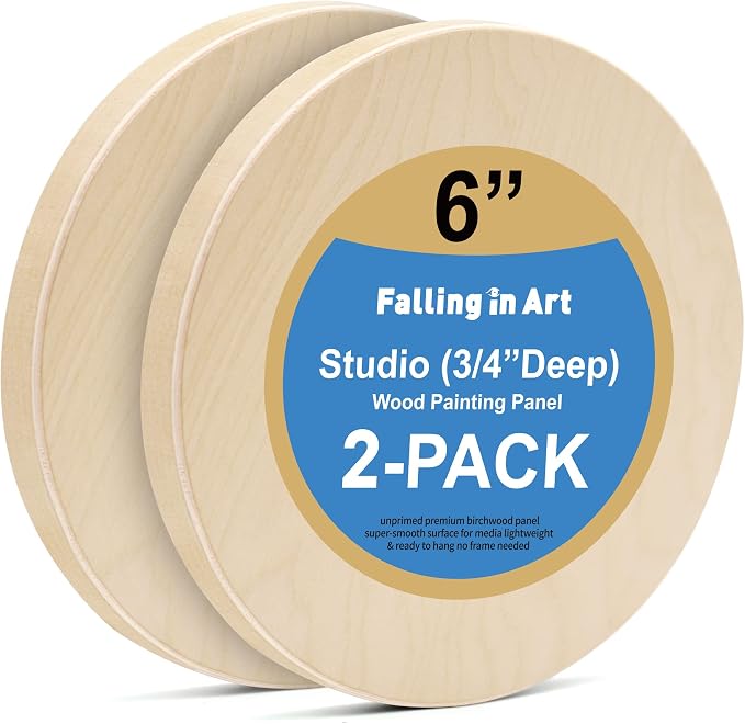 2 Pack 6'' Unfinished Round Birch Wood Panels for Painting | Studio 3/4’’ Deep Wood Canvas, Cradle Boards for Acrylic Pouring, Burning, Crafts, Epoxy Resin, Laser Engraving Cutting by FallinginArt