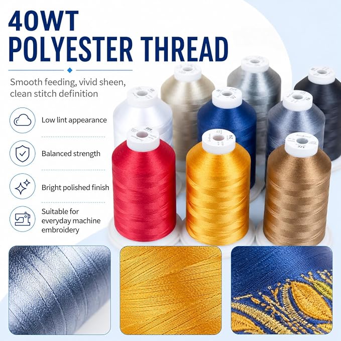 Simthread 10-Color 5500Yds Each 40WT Polyester Embroidery Thread Set | 10-color set with large 5500Yds spools feeds smoothly with stable 40WT polyester thread for home and commercial machines. - Image 4
