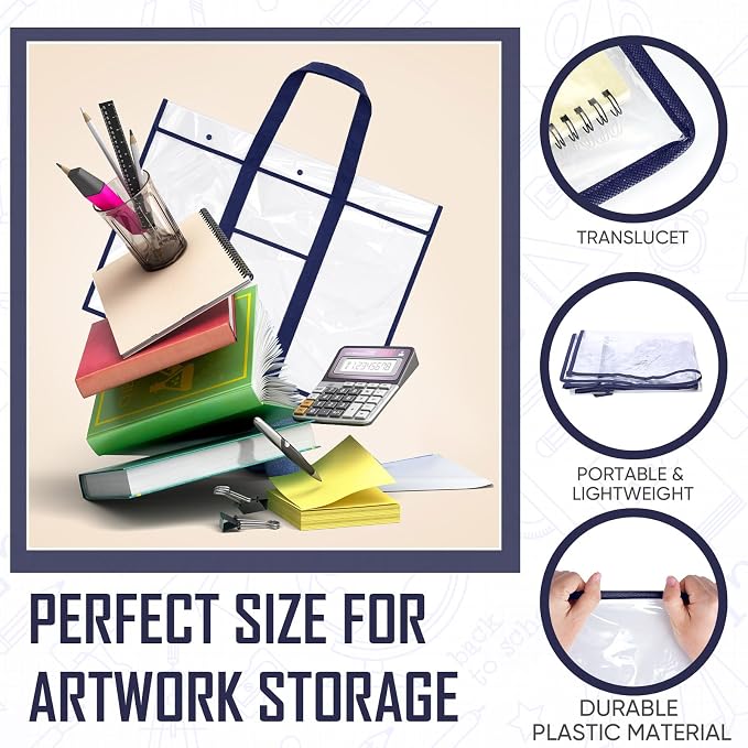 Windyun 2 Pack Large Poster Storage Bag 20" x 26" Bulletin Board Holder Art Portfolio Case PVC Art Portfolio Container Storage Box with Pocket for Classroom Teacher Organization(Blue) - Image 5