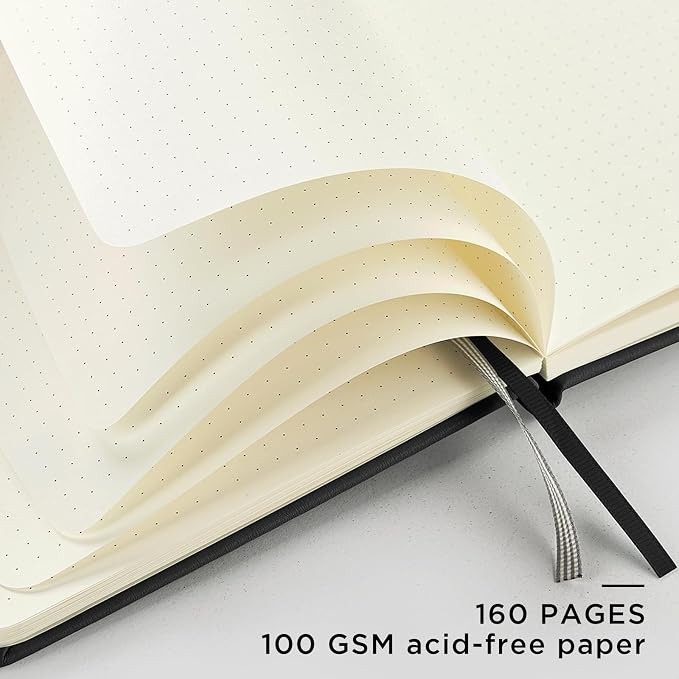 &And Per Se Dotted Journal Notebook, A5 Hardcover Leather Dotted Journal, 160 Pages 100gsm Thick Dot Grid Paper, 3 Sheets of Stickers Included - 5.7'' x 8'' (Black) - Image 4
