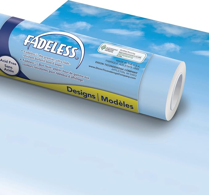 Fadeless Bulletin Board Paper, Fade-Resistant Paper for Classroom Decor, 47.25” x 12’’ , Wispy Clouds, 1 Roll by Fadeless%C2%AE